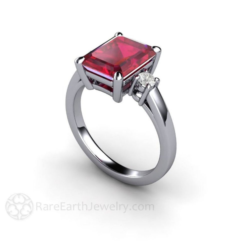 Emerald Cut Ruby Engagement Ring - image 2